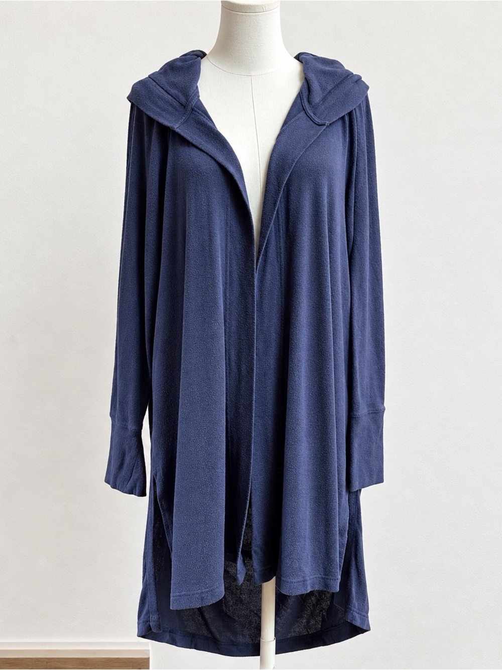 Athleta Blue Hooded Long Cardigan Duster Thumbholes L